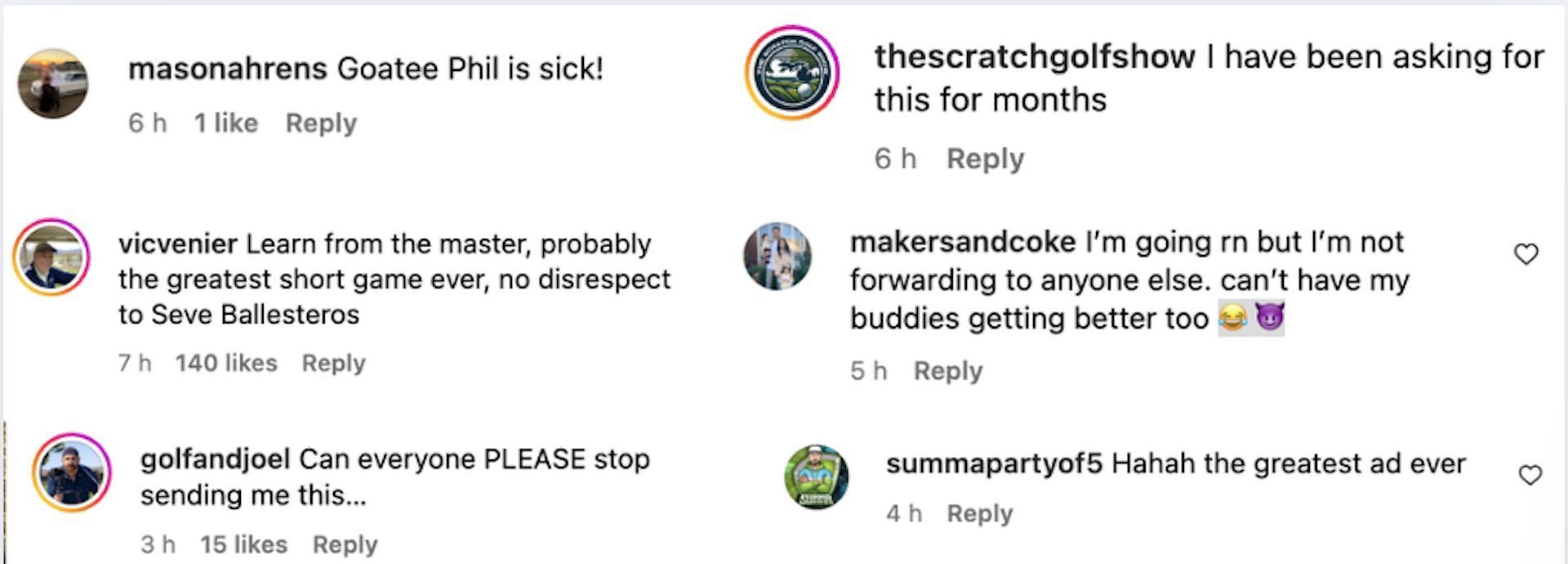 Fans react to Phil Mickelson's latest promotional video (Image via Instagram @philmickelson)
